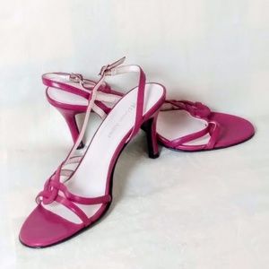 Etienne Aigner Leather Open Toe Strap Heels Size 7.5M Like New!